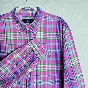 Polo Ralph Lauren Men's Classic Fit Pink Plaid Button Down Oxford Shirt Pony XXL